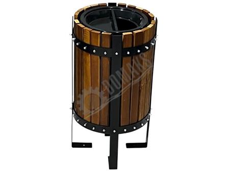 سلة مهملات الحديقة، أسطوانة خشبية بإطار خارجي وغطاء نصفي، سلسلة 1801